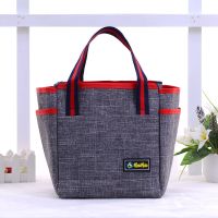 浅灰色保温款PDD 加厚铝箔保温袋女便当袋手提防水午餐包帆布大号手拎保温包饭盒袋