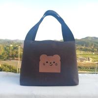 黑色熊 手拎便当包方盒包手提包女款饭盒包防水牛仔布包女包小方包