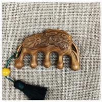 绿檀木荷有花-裸梳 (荷有花)绿玉檀木经络梳按摩器木梳子通乳腺头疗颈手腿全身刮痧