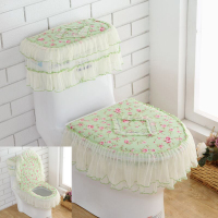 黄色 苏菲绿色三件套 u型夏季马桶三件套拉链式坐垫坐便套收纳家用垫子欧式蕾丝坐便垫