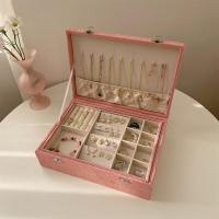 M57-粉色绒布多层首饰盒 装耳环的小盒子首饰收纳盒高级感精致漂亮的收纳盒珠宝项链梳妆盒