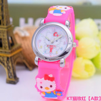 [A款KT猫玫红色] 儿童手表女孩男孩韩版时尚小学生女童可爱男女款卡通小孩手表