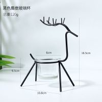 黑色麋鹿玻璃杯[不带植物] 室内多肉仿真绿植假花小盆栽摆设装饰客厅桌面植物ins风北欧摆件
