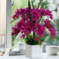 方盆香雪兰紫色 仿真花套装蝴蝶兰花假花盆栽客厅电视柜装饰花客厅室内摆件塑料花