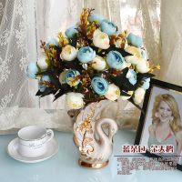 蓝茶苞 6寸金瓶 花+花瓶仿真花假花花艺套装镀金陶瓷花瓶欧式家居饰品摆件