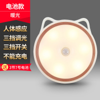 电池款(暖光)无磁铁-送3节7号电池 智能led人体感应小夜灯充电式家用自动光控声控楼梯衣柜走道过道