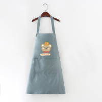 挂脖防水好运熊全皮蓝色 厨房可擦手围裙女家用夏季防水防油时尚可爱日系韩版工作服男定制