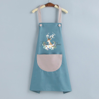 梅花鹿(蓝+粉兜)挂脖 家用厨房围裙可爱日系韩版防水定制logo印字工作时尚漂亮美甲做饭