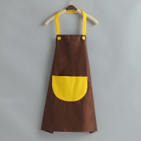 防水款咖底黄兜无图款 围裙家用厨房防水防油女时尚韩版大人日系罩衣工作服定制logo印字