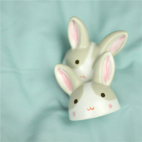 瓷杂志|陶瓷 手绘立体灰兔兔子桌面小镜子 创意可爱少女心办公室