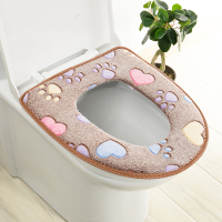 咖啡猫爪-粘扣款 加厚马桶垫坐垫彩虹珊瑚绒坐便套粘贴拉链马桶圈防水通用坐便器垫