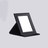 黑色小款 波比镜子折叠化妆镜台式大中小号PU皮革梳妆镜便携镜随身镜