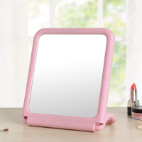 毛巾挂镜-粉色 镜子挂墙家用宿舍梳妆镜挂式化妆镜台式桌面镜折叠学生壁挂便携镜