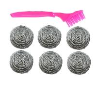一把手柄+6个钢丝球(适合铁锅) 带手柄清洁刷钢丝球可替换长柄洗锅刷刷头不锈钢家用 厨房组合装