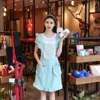 圆点锦簇果绿围裙 时尚公主围裙厨房做饭单层家用围腰女士工作服咖啡店双层围裙