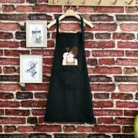 黑色咖啡女孩挂脖款可调节 新环保面料 时尚个性围裙家用厨房可爱男女式防水防油围腰大人工作服定制logo