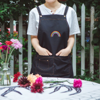交叉款-黑-彩虹 厨房家用围裙创意咖啡茶餐厅做饭男士情侣男女时尚工作定制印字。