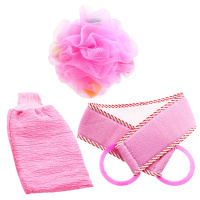 粉色三件套 灰搓灰成人加长搓澡巾孩子沐浴球加v厚套装洗藻巾女男士戳澡韩式