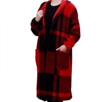 A款双面绒[超长款]大红格XL 有袖围裙穿家里i家外大人罩衣男秋冬季大众防污妈妈款的韩版女士