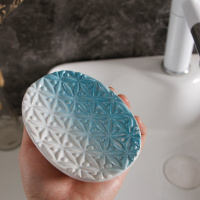 浮雕花白喷蓝色 欧式托浮雕肥ins创意皂可爱浴室卫生间皂盒个性皂盒陶瓷香肥皂碟