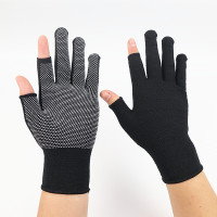 黑色 均码 棉防滑半指手套男女士薄款透气露二指触屏情侣开车骑行耐磨垂钓鱼