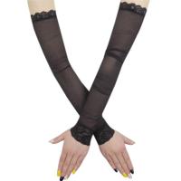 B黑色冰丝一对 M 防晒手套女夏季防紫外线超薄蕾丝手臂套长款弹力婚纱假袖子冰丝袖