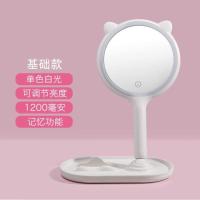 L74-珍珠白猫耳基础款单色化妆镜 化妆镜子台式LED带灯智能家用小型便携桌面梳妆补光美妆ins礼物女