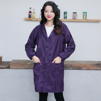 风衣式按扣紫色XL 加长款罩衣时尚薄款成人工作服家用厨房防水防油长袖围裙护衣女士