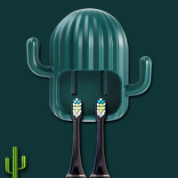 仙人掌牙刷挂架-墨绿色 牙刷架置物架壁挂免打孔创意可爱儿童挤牙膏神器北欧风洗漱杯套装