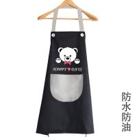 黑底白口袋小熊吊带围裙 防水防油 夏季薄款围裙夏天透气罩衣工作服男女时尚大人厨房防水防油轻薄