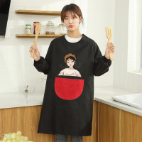 小女孩罩衣黑色红兜(均码) 宠物美容师工作服秋冬女士做饭秋冬季女孩时尚加厚防水长袖围裙。