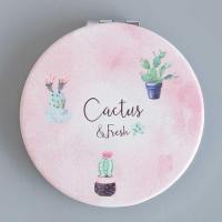 深蓝色 球形仙人掌 便携式精致圆形放包里的小镜子少女韩版长方形折叠双面镜可爱公主