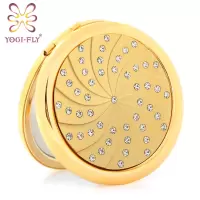 金色 YOGI-FLY/亚格菲镀金镶钻小镜子便携折叠随身化妆镜个性定制刻字