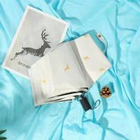 白色烫金鹿 手动 可爱史努比ins风雨伞女晴雨两用黑胶全自动三折叠便携遮阳伞