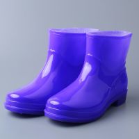 短筒-紫色-无绒2 36 水鞋女低帮成人中筒雨鞋女加绒短筒时尚夏水靴男防滑雨靴女防水鞋