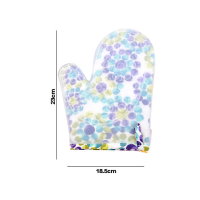 花布硅胶手套[短款圆点]1只 家用2只防烫硅胶微波炉手套厨房耐高温烤箱烘焙加厚加棉隔热手套