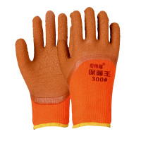 加绒保暖王毛圈=5双 L 加绒 滑胶皮劳保手套毛圈发泡加厚耐磨冬季冷库保暖 水浸胶工作