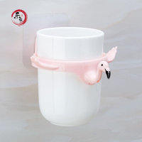 漱口杯[白色]火烈鸟 创意卡通壁挂式牙膏牙刷置物架可爱儿童刷牙杯架洗漱套装牙具架