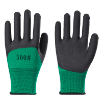 绿黑色发泡王300#(2双体检装) L 12双发泡王耐磨浸胶防护透气王防滑挂胶带胶工作劳保手套