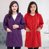 红色 罩加大大人长袖防水家务围裙外衣。女装码漂亮油污成人防耐穿做饭