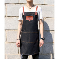 (成人款)黑色牛仔 牛仔围裙女韩版画画咖啡师奶茶店服务员男印字美发工作服定制logo