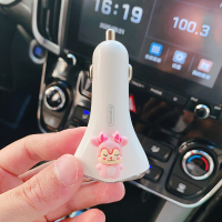双USB-粉色小鹿车载充电头 一拖三车载充电器快充可爱汽车点烟器双usb多功能卡通数据线