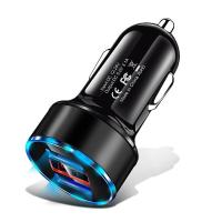 圆形纯黑色 LED显示屏双USB车充 电瓶电压检测多功能汽车智能数显车载充电器