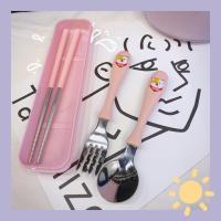 粉色柴犬 创意可爱卡通叉勺筷餐具三件套装盒外出便携韩式学生超萌旅行套盒