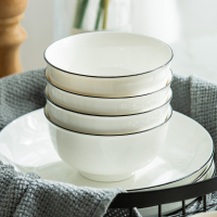 4.5英寸黑线圆碗 盘家用吃饭碗盘欧式黑线餐具套装碗盘碟盘子汤碗陶瓷米饭碗筷组合