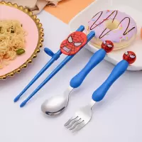 蓝色蜘蛛侠 儿童筷子蜘蛛侠卡通学习筷练习筷训练筷宝宝餐具勺子叉子套装