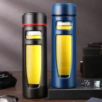 黑色800ML 大容量耐热玻璃杯便携防摔随手水杯子男女办公双层过滤茶水分离P