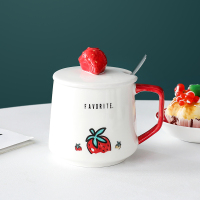 [01]草莓马克杯带盖勺 420ML 草莓马克杯带盖带勺可爱韩版少女陶瓷水杯子创意北欧ins大咖啡杯