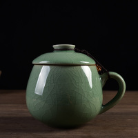 款式一(老梅子青) 茶杯陶瓷龙泉青瓷办公室茶杯带盖泡茶水杯马克杯汝窑冰裂紫砂茶杯