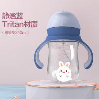静谧蓝Tritan学饮杯 (吸管型240ml) ppsu宝宝学饮杯防漏防呛防摔婴儿水杯带吸管手柄儿童吸管杯tritan
